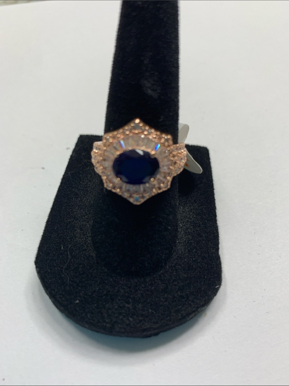 Rose Gold Ring with Deep Blue Center Stone Size 6 New
